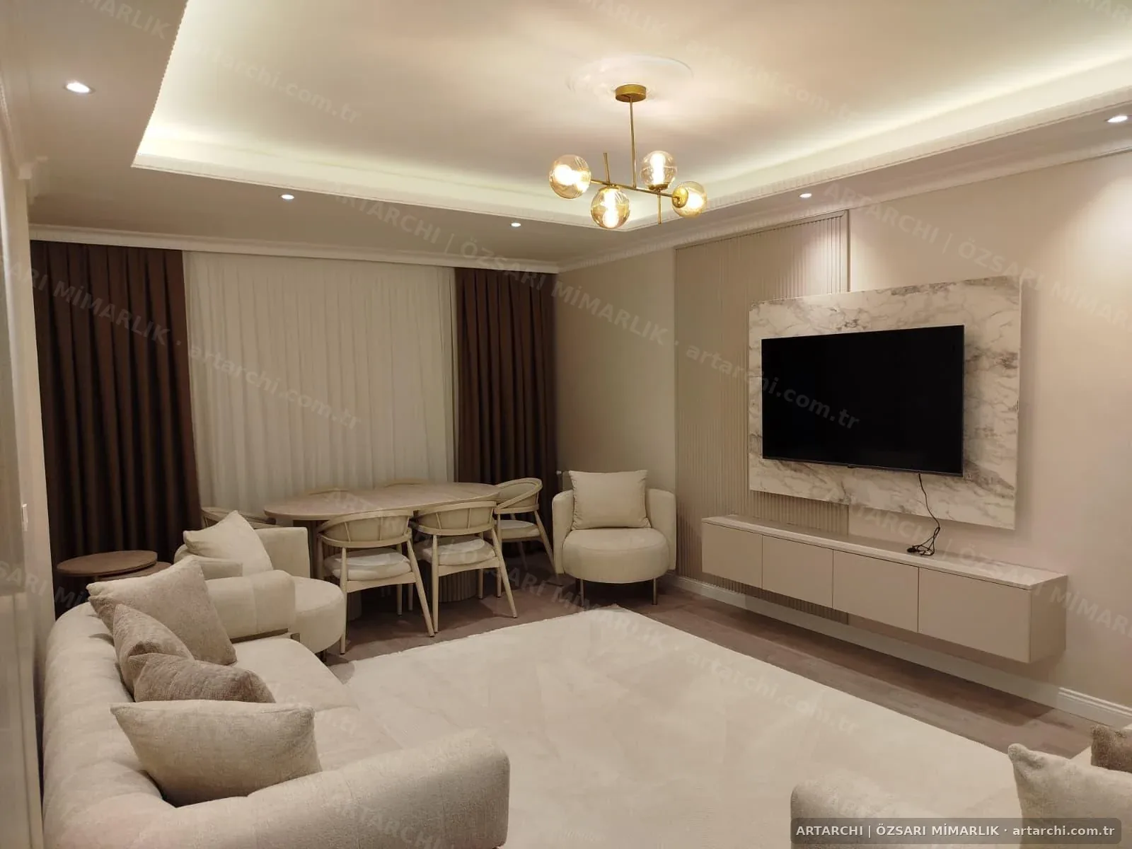 Selçuk Bey Evi yenilenen salon, yemek alanı ve TV ünitesi
